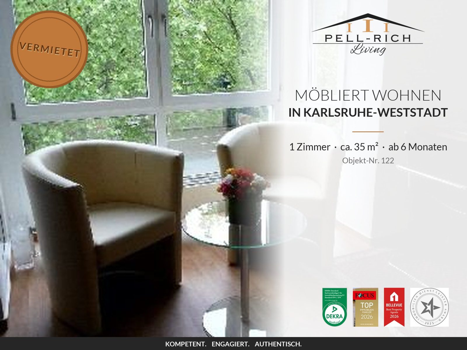 Pell-Rich Living: möbliertes 1-Zimmer-Apartment in Karlsruhe-Weststadt, Objekt-Nr. 122