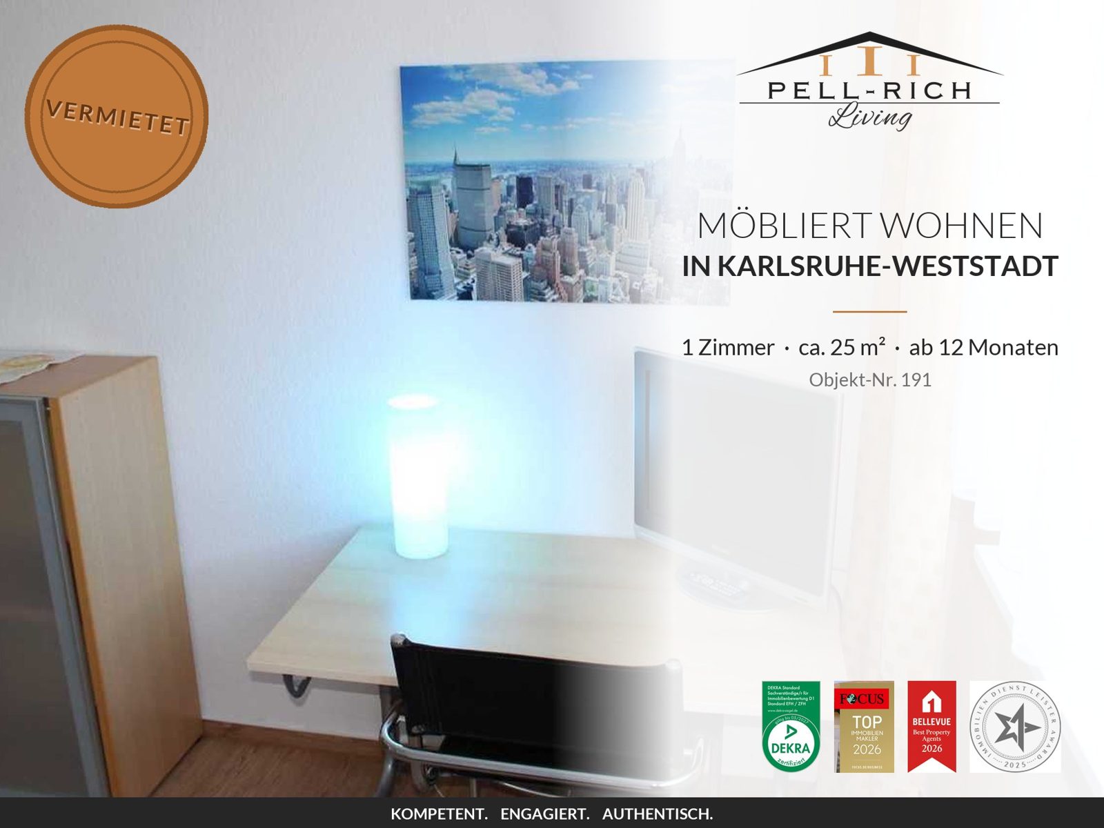 Pell-Rich Living: möbliertes 1-Zimmer-Apartment in Karlsruhe-Weststadt, Objekt-Nr. 191