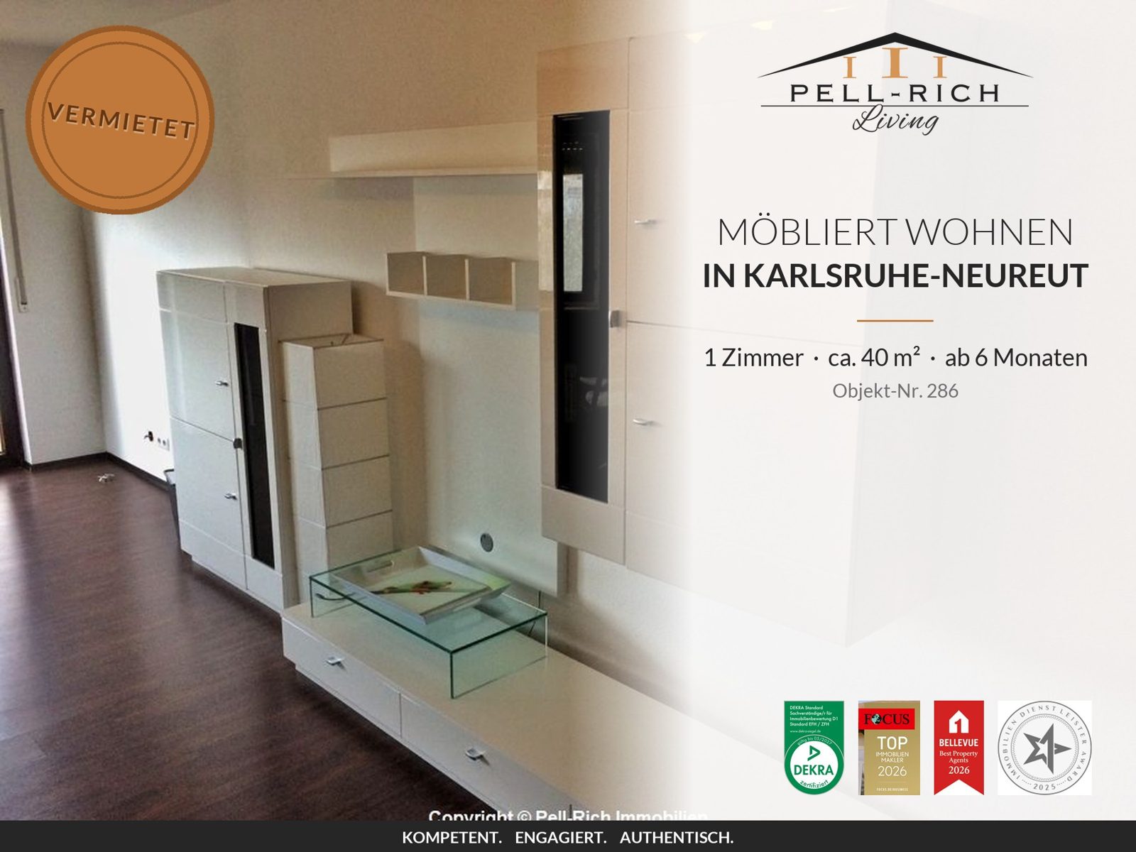 Pell-Rich Living: möbliertes 1-Zimmer-Apartment in Karlsruhe-Neureut, Objekt-Nr. 286