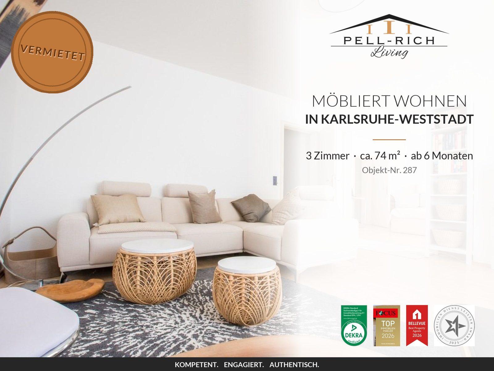 Pell-Rich Living: möbliertes 3-Zimmer-Apartment in Karlsruhe-Weststadt, Objekt-Nr. 287