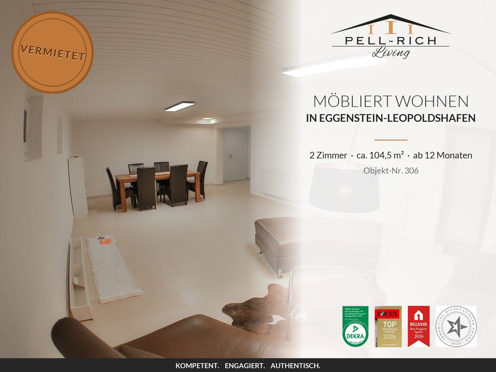 Pell-Rich Living: möbliertes 2-Zimmer-Apartment in Eggenstein-Leopoldshafen, Objekt-Nr. 306