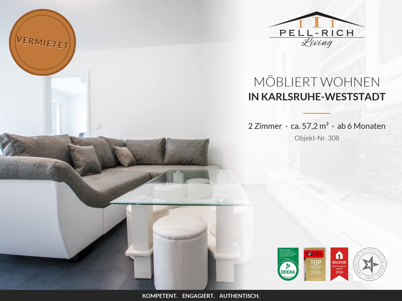 Pell-Rich Living: möbliertes 2-Zimmer-Apartment in Karlsruhe-Weststadt, Objekt-Nr. 308