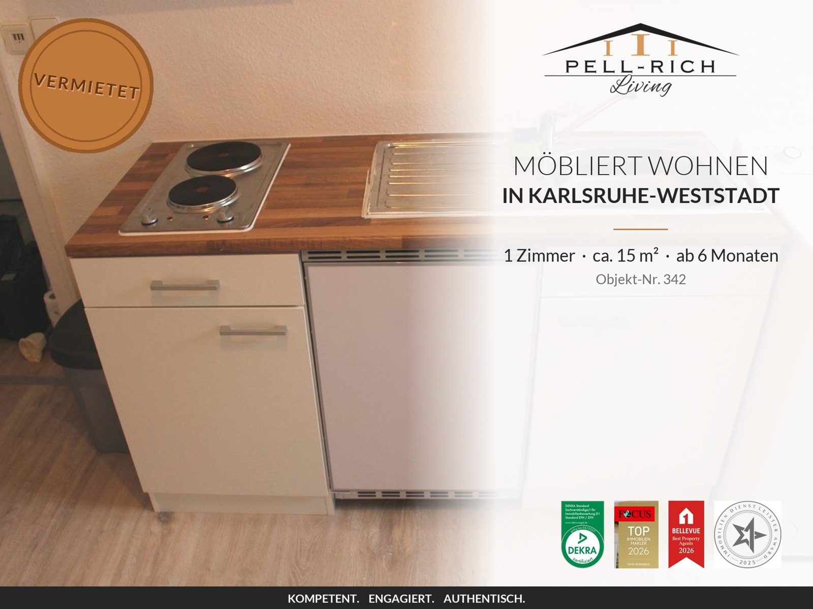 Pell-Rich Living: möbliertes 1-Zimmer-Apartment in Karlsruhe-Weststadt, Objekt-Nr. 342