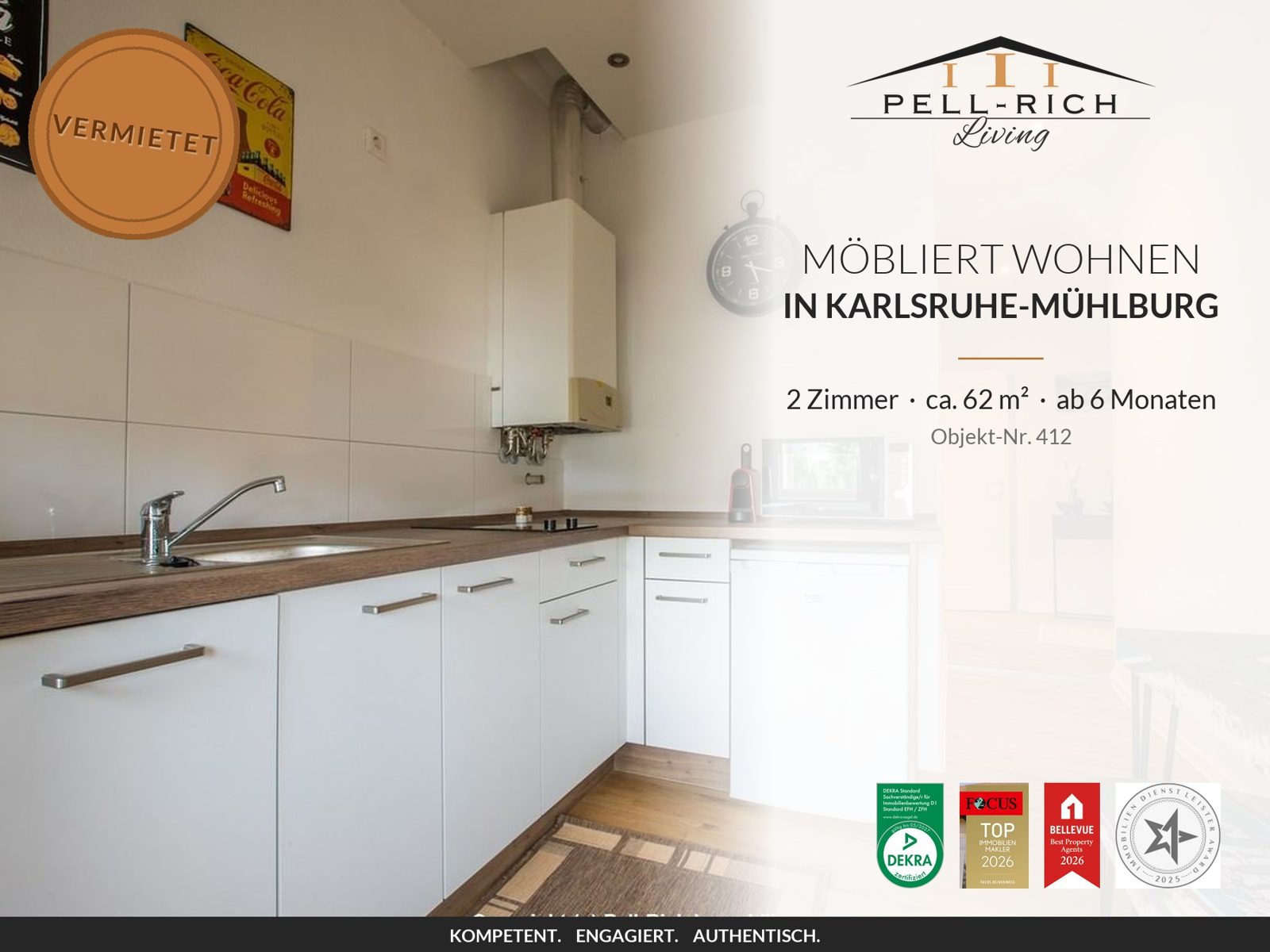 Pell-Rich Living: möbliertes 2-Zimmer-Apartment in Karlsruhe-Mühlburg, Objekt-Nr. 412