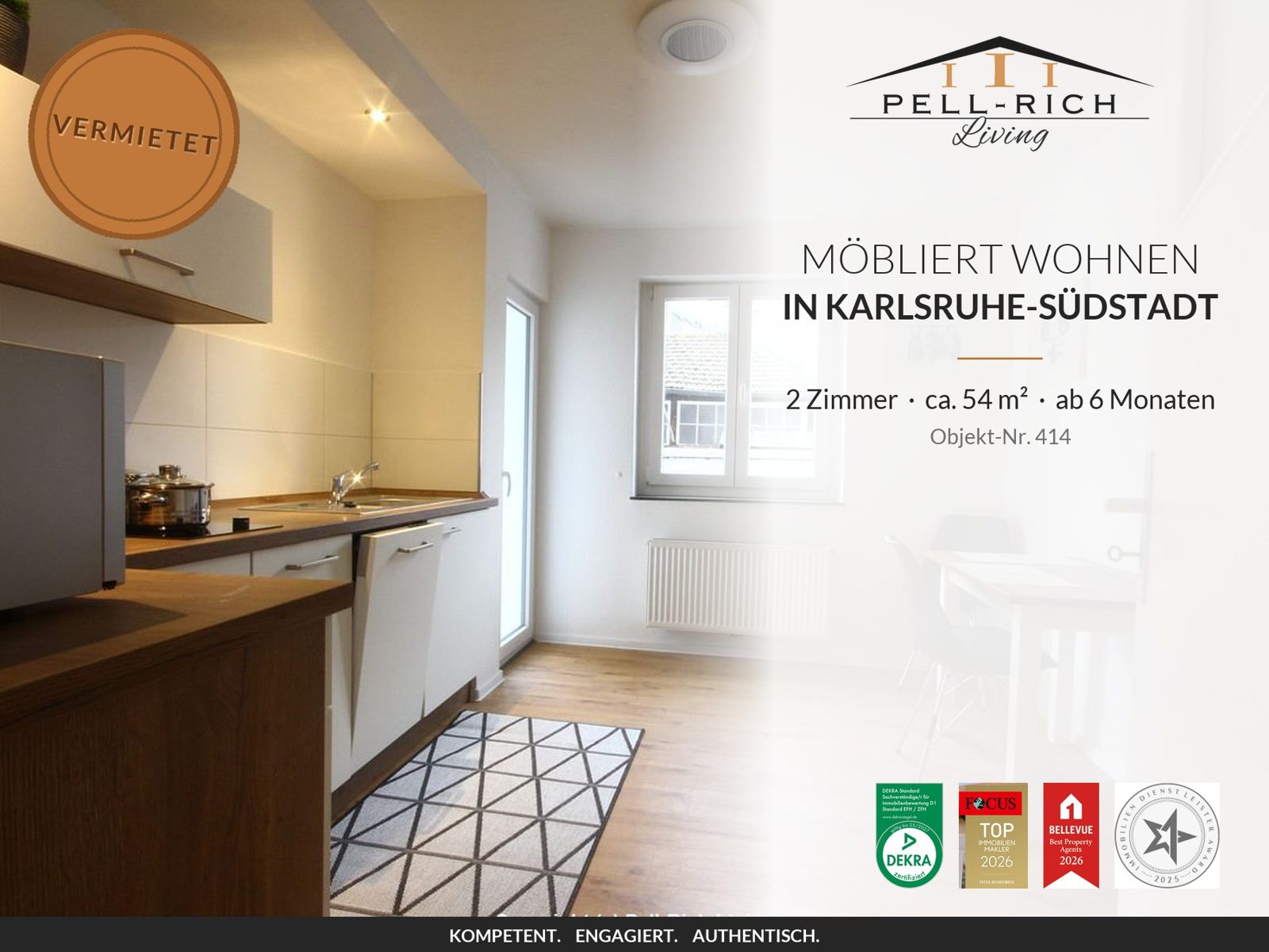 Pell-Rich Living: möbliertes 2-Zimmer-Apartment in Karlsruhe-Südstadt, Objekt-Nr. 414