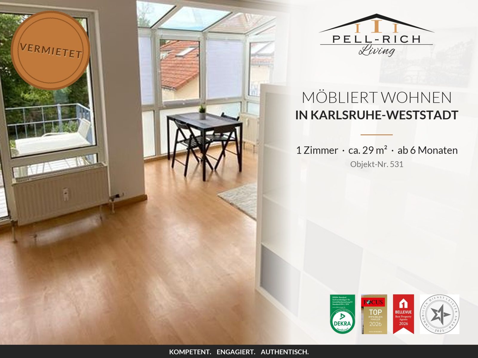 Pell-Rich Living: möbliertes 1-Zimmer-Apartment in Karlsruhe-Weststadt, Objekt-Nr. 531