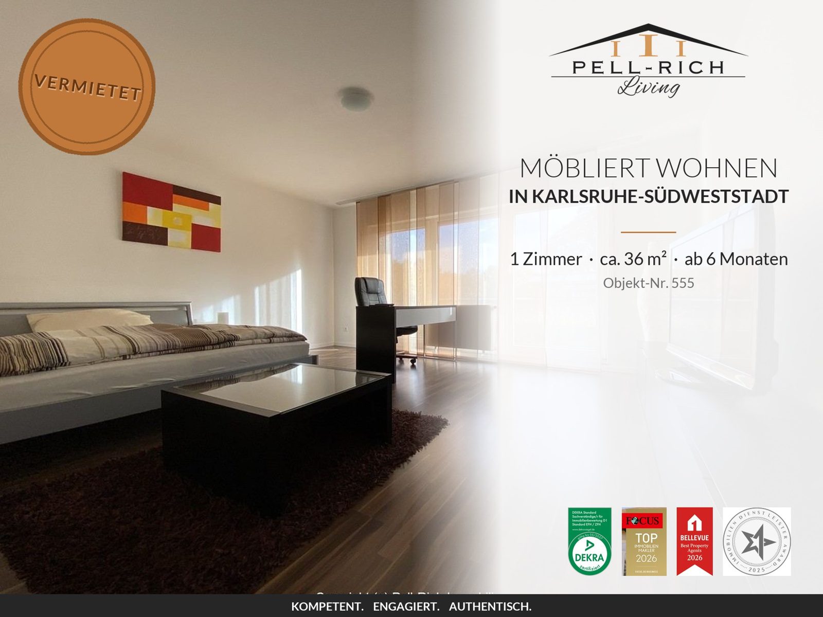 Pell-Rich Living: möbliertes 1-Zimmer-Apartment in Karlsruhe-Südweststadt, Objekt-Nr. 555