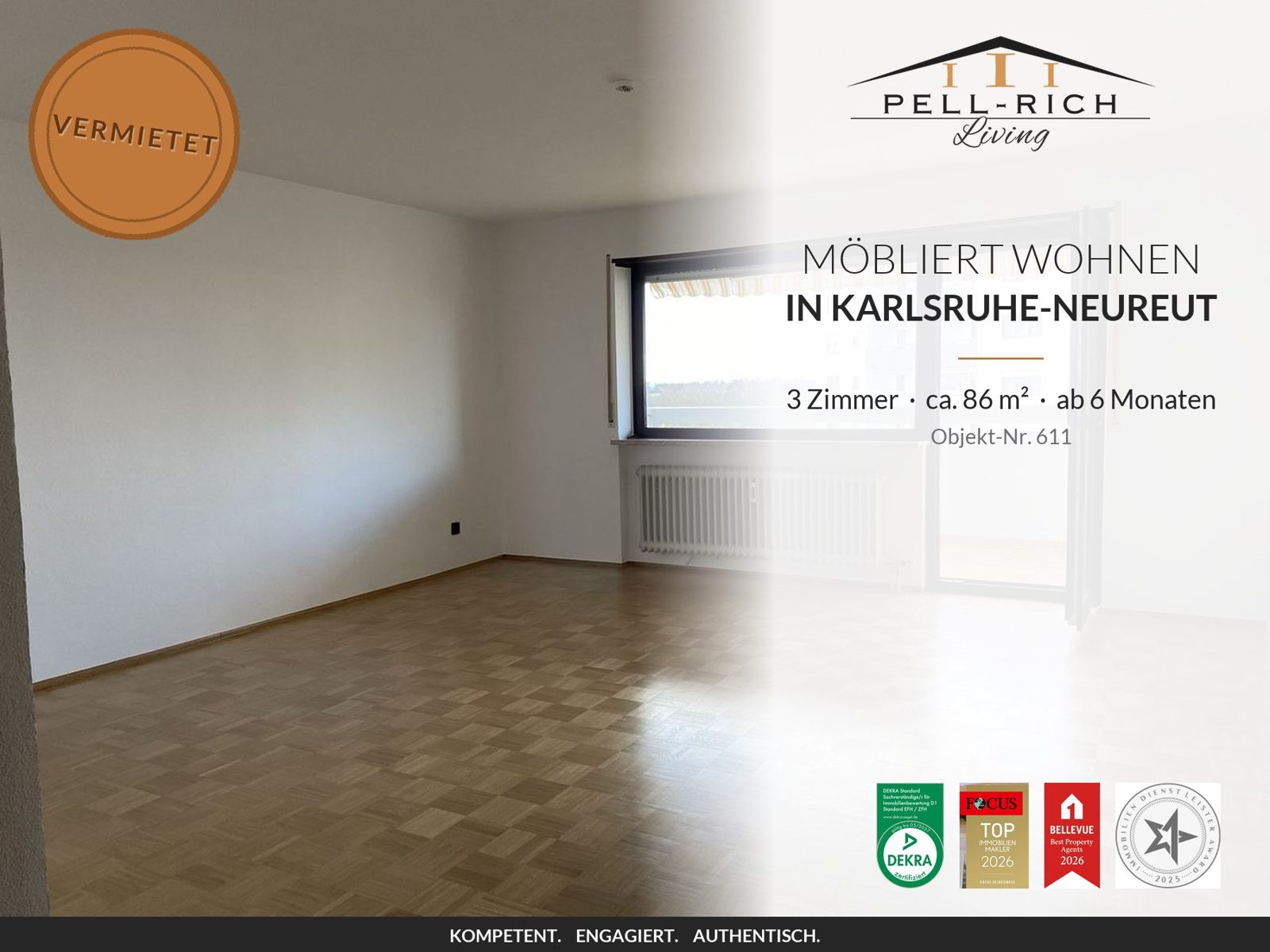 Pell-Rich Living: möbliertes 3-Zimmer-Apartment in Karlsruhe-Neureut, Objekt-Nr. 611