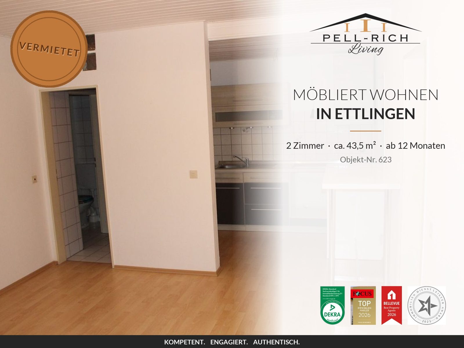 Pell-Rich Living: möbliertes 2-Zimmer-Apartment in Ettlingen, Objekt-Nr. 623