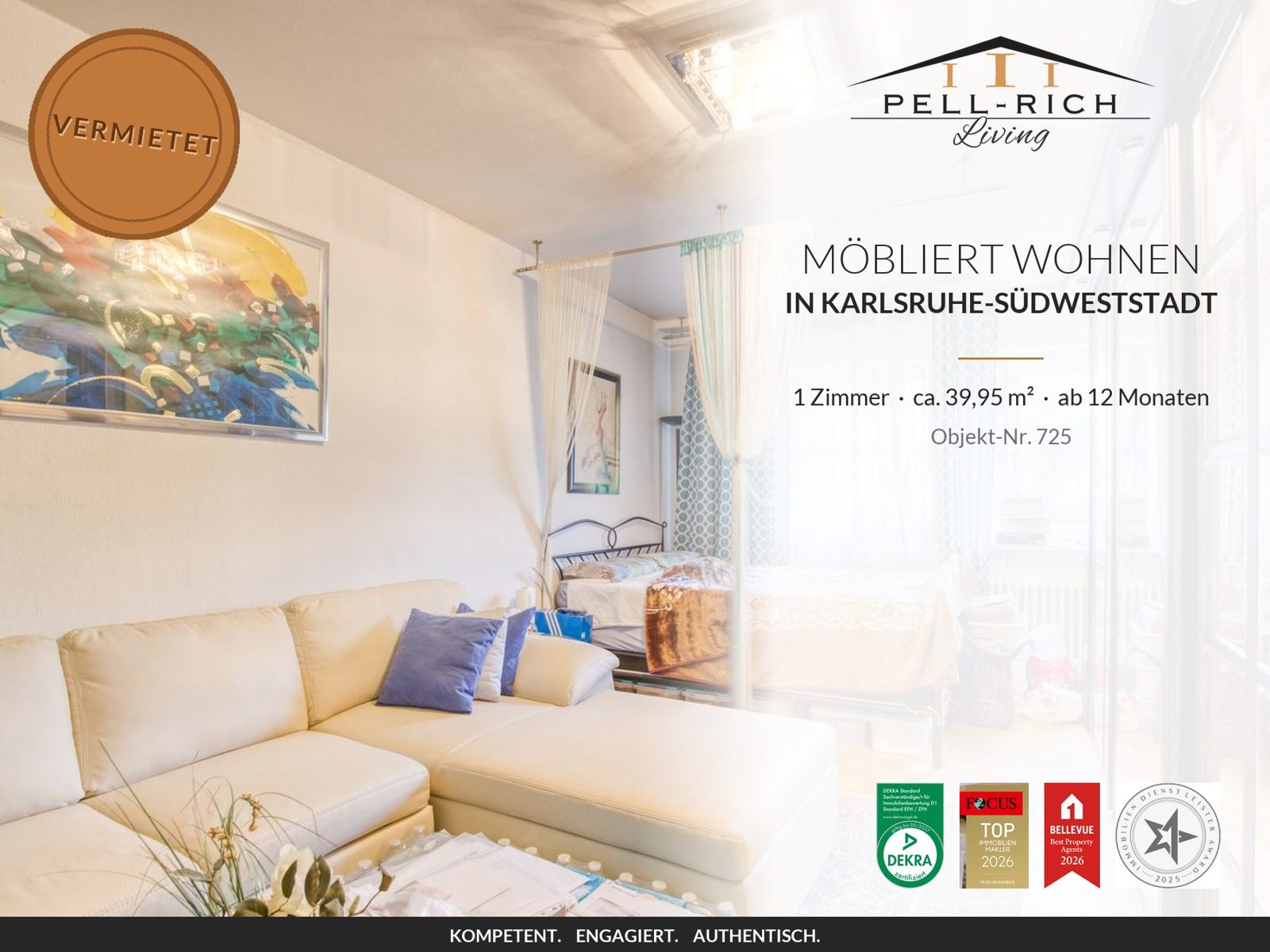 Pell-Rich Living: möbliertes 1-Zimmer-Apartment in Karlsruhe-Südweststadt, Objekt-Nr. 725